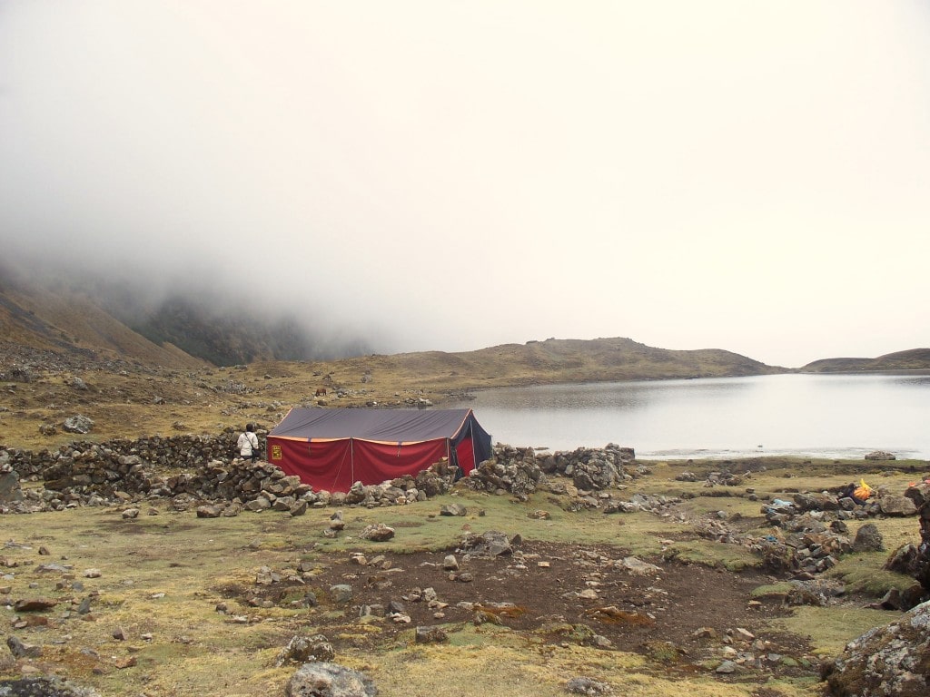 Our porters raced ahead to set up tents for us to comfortably have lunch in.  Here was our first stop, right in amongst the clouds.