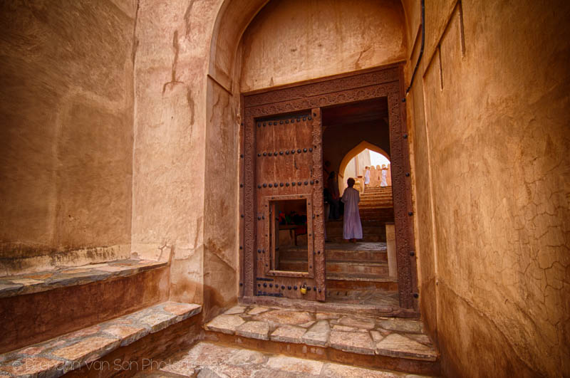 At the entrance to Nakhal Fort, Oman