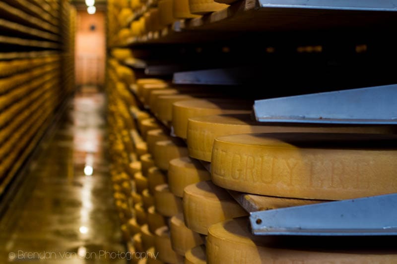 Inside the "Maison de Gruyere" aka the cheese factory.  Lots of cheese aging. Shot at 50mm, f/3.2, 1/10sec., ISO320