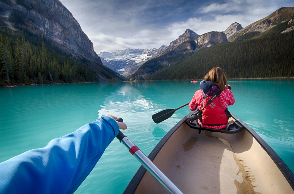 Photographing from a Canoe on Lake Louise, Canada 